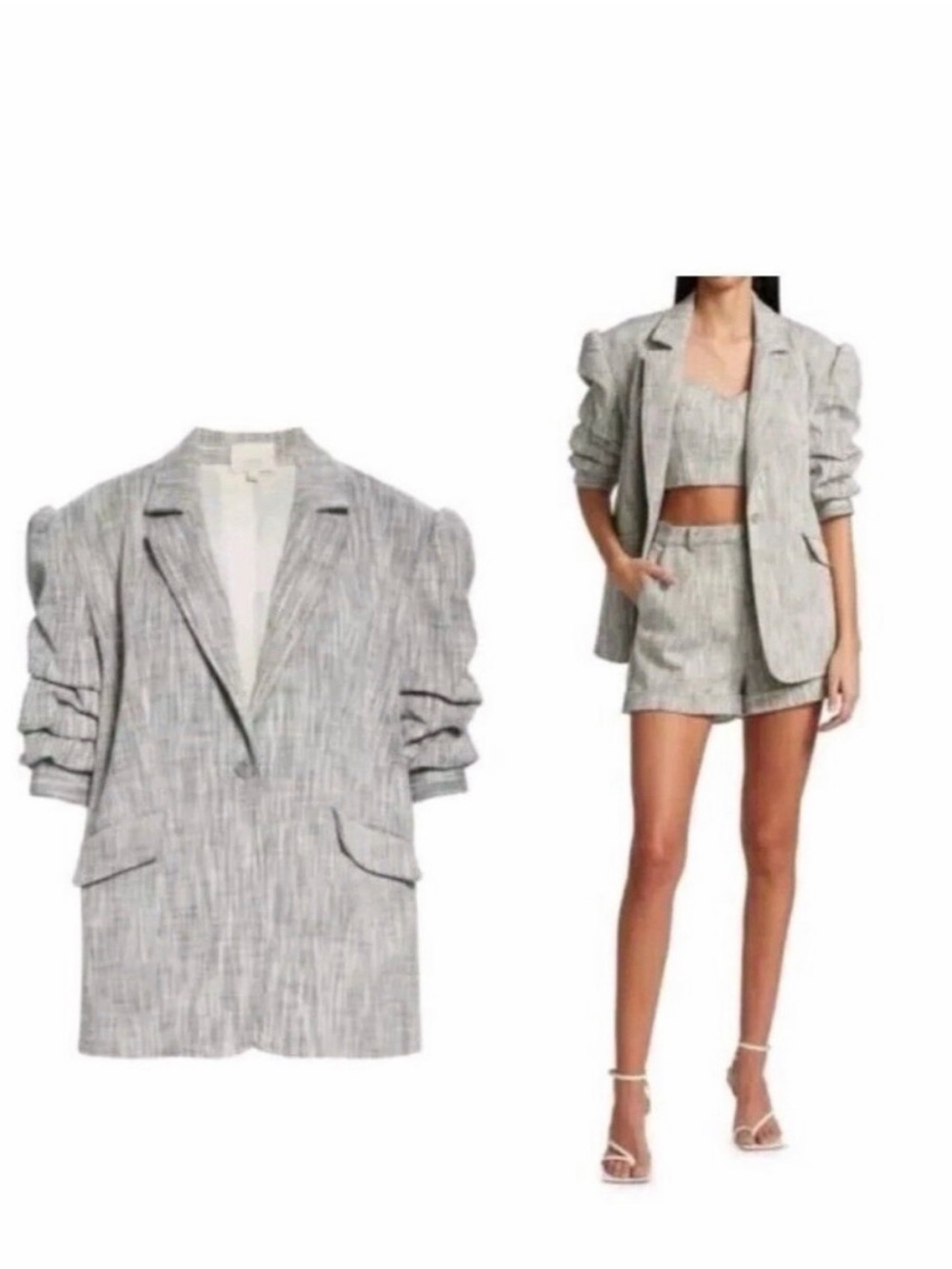 cinq a sept Gray Textured Puff-Sleeve Blazer size 2
